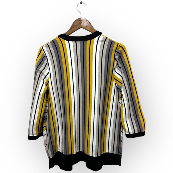 117 Kasper | NWOT $119 Striped Yellow White Kit Open-Front Cardigan (Size M) - Picture 3 of 11